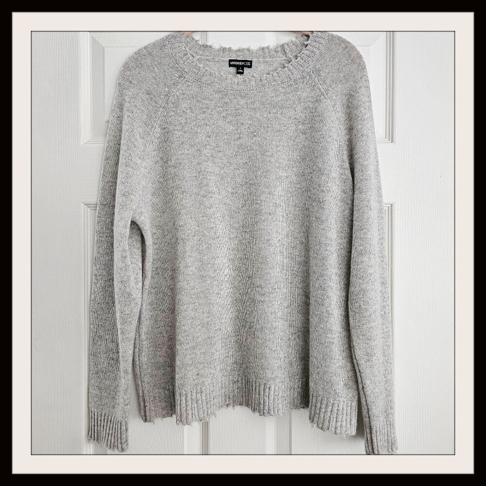 MiniRose Cashmere Heather Gray Distressed Frayed Sweater